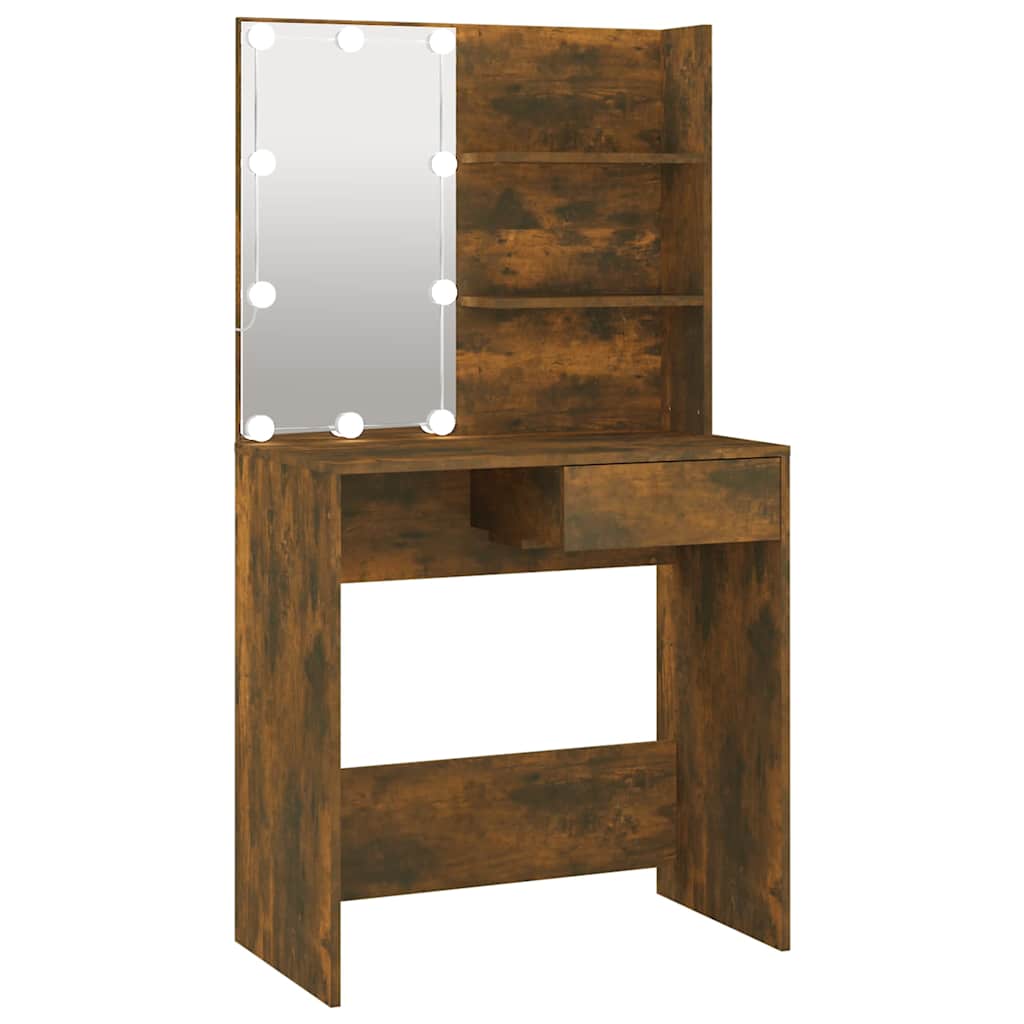 vidaXL Schminktisch mit LED Braun Eiche 74,5x40x141 cm