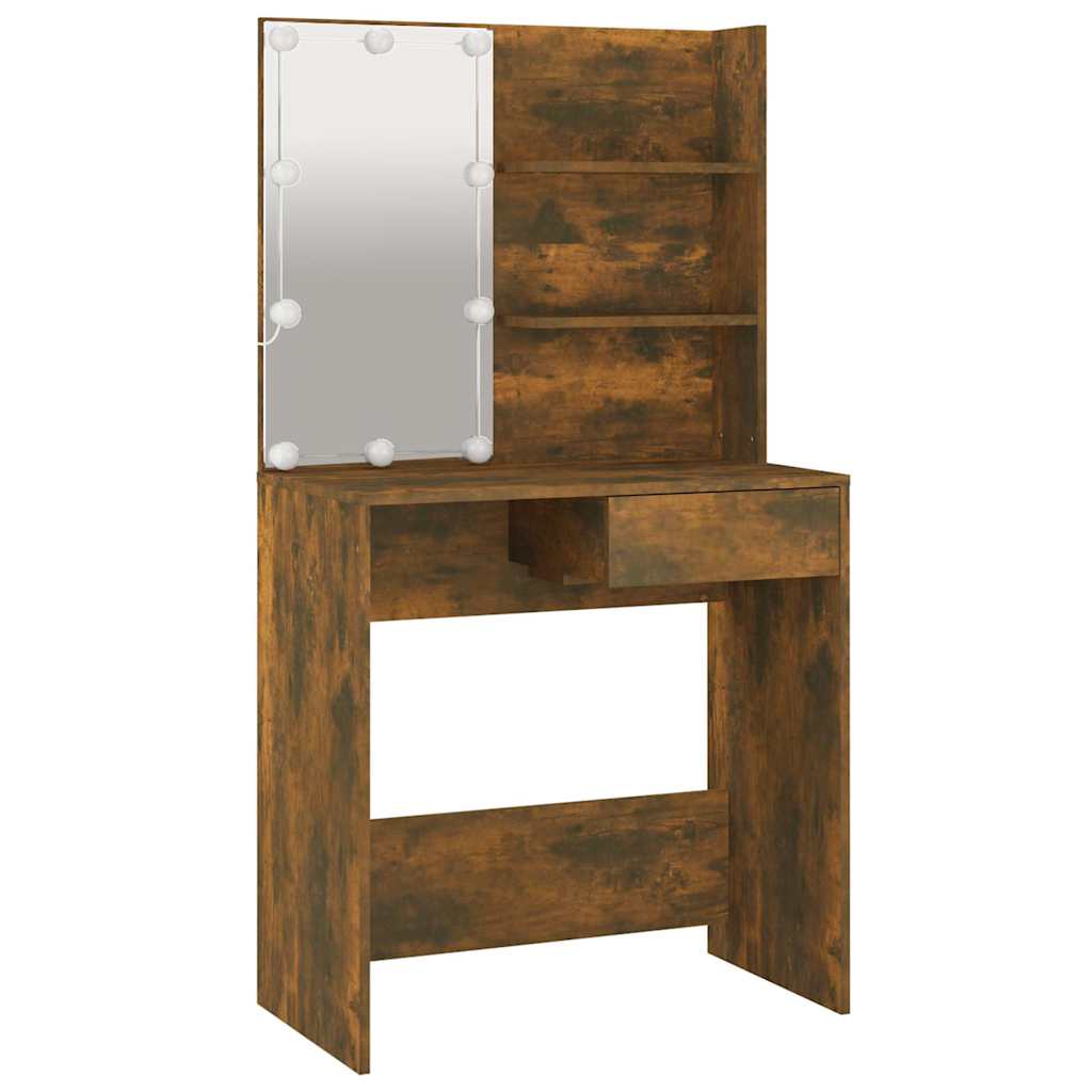 vidaXL Schminktisch mit LED Braun Eiche 74,5x40x141 cm