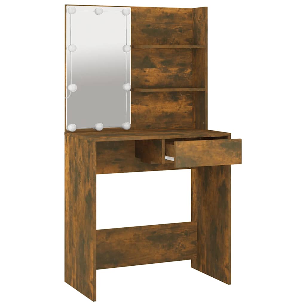 vidaXL Schminktisch mit LED Braun Eiche 74,5x40x141 cm
