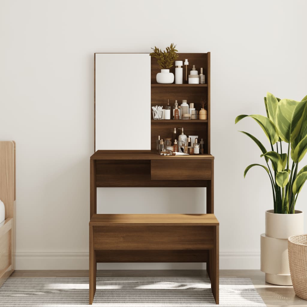 vidaXL Schminktisch mit Spiegel Braun Eiche 74,5x40x141 cm