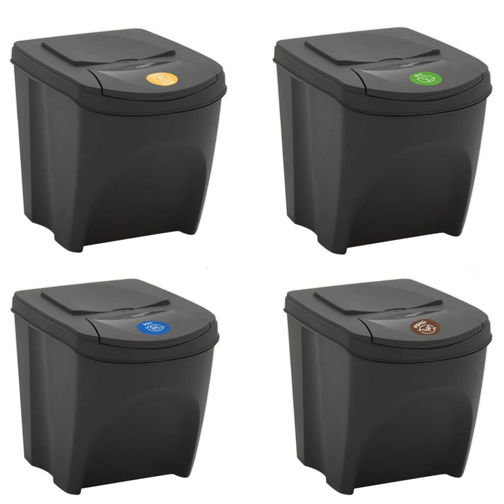 vidaXL Stapelbare Mülleimer 4 Stk. Grau 100 L Polypropylen