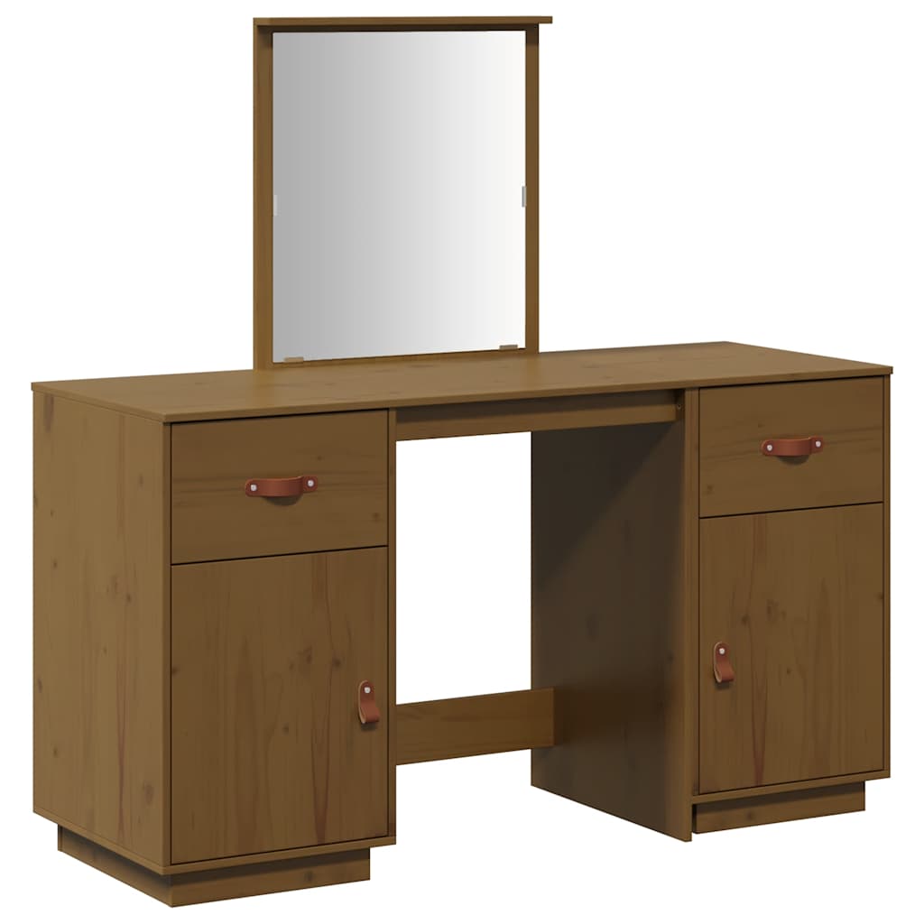 vidaXL Schminktisch-Set mit Spiegel Honigbraun Massivholz Kiefer
