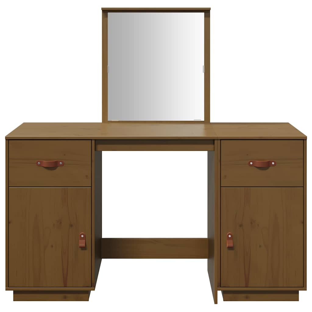 vidaXL Schminktisch-Set mit Spiegel Honigbraun Massivholz Kiefer