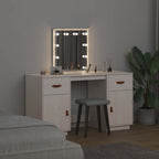 vidaXL Schminktisch-Set mit LED Weiß Massivholz Kiefer