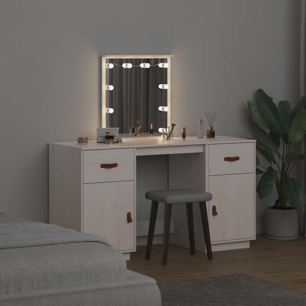 vidaXL Schminktisch-Set mit LED Weiß Massivholz Kiefer