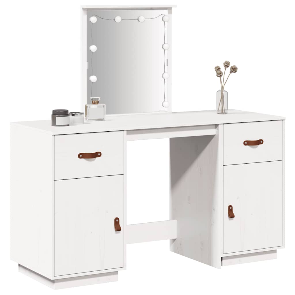 vidaXL Schminktisch-Set mit LED Weiß Massivholz Kiefer