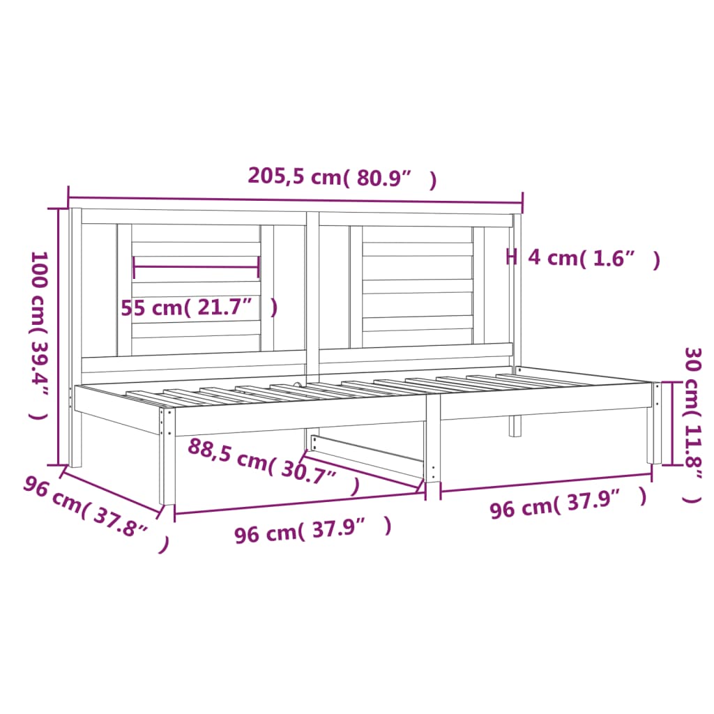 vidaXL Tagesbett ohne Matratze 90x200 cm Massivholz Kiefer