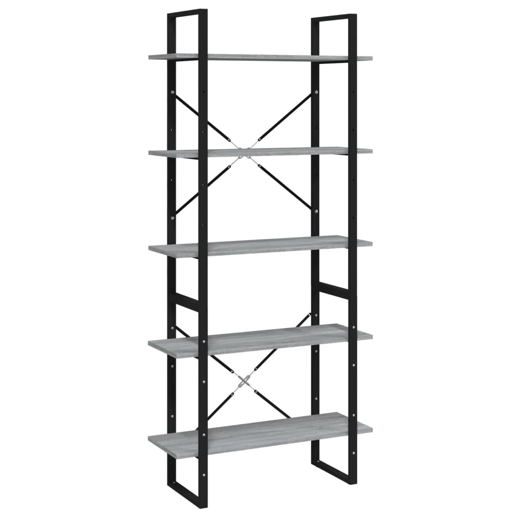 vidaXL Bücherregal 5 Fächer Grau Sonoma-Eiche 80x30x175 Holzwerkstoff