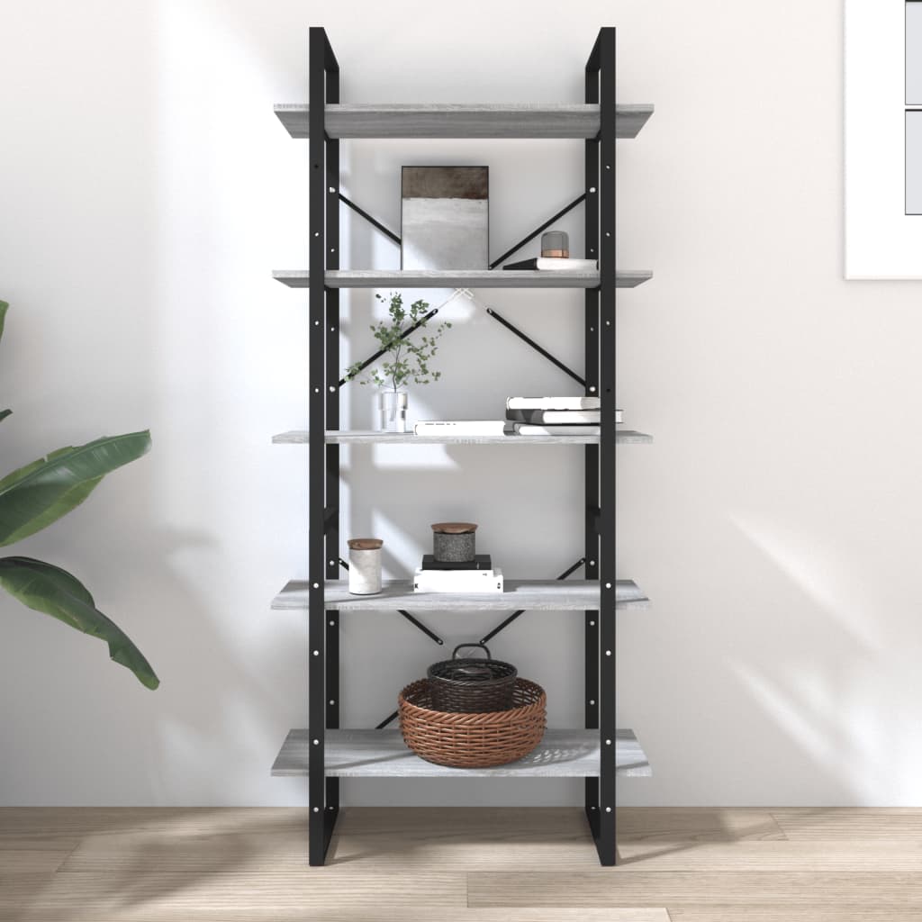 vidaXL Bücherregal 5 Fächer Grau Sonoma-Eiche 80x30x175 Holzwerkstoff