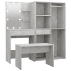 vidaXL Schminktisch-Set mit LED Betongrau Holzwerkstoff