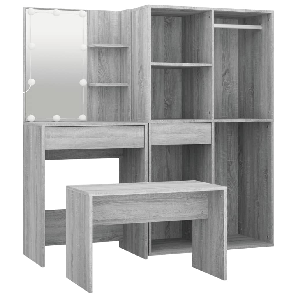 vidaXL Schminktisch-Set mit LED Grau Sonoma Holzwerkstoff