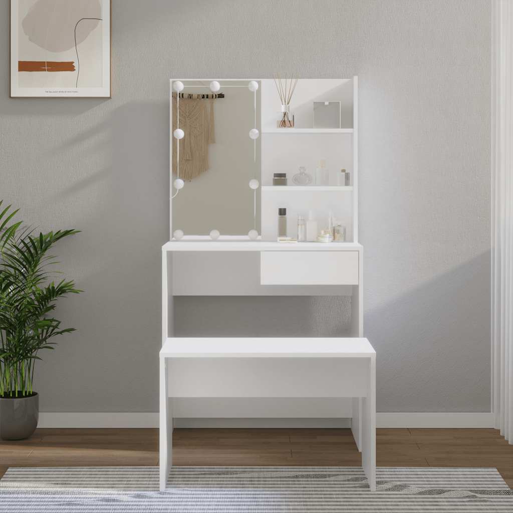 vidaXL Schminktisch-Set mit LED Weiß Holzwerkstoff