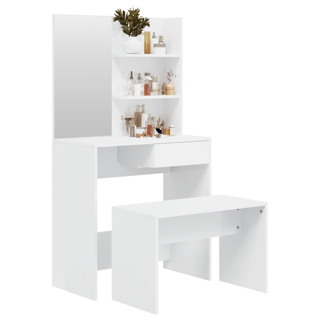 vidaXL Schminktisch-Set Hochglanz-Weiß 74,5x40x141 cm