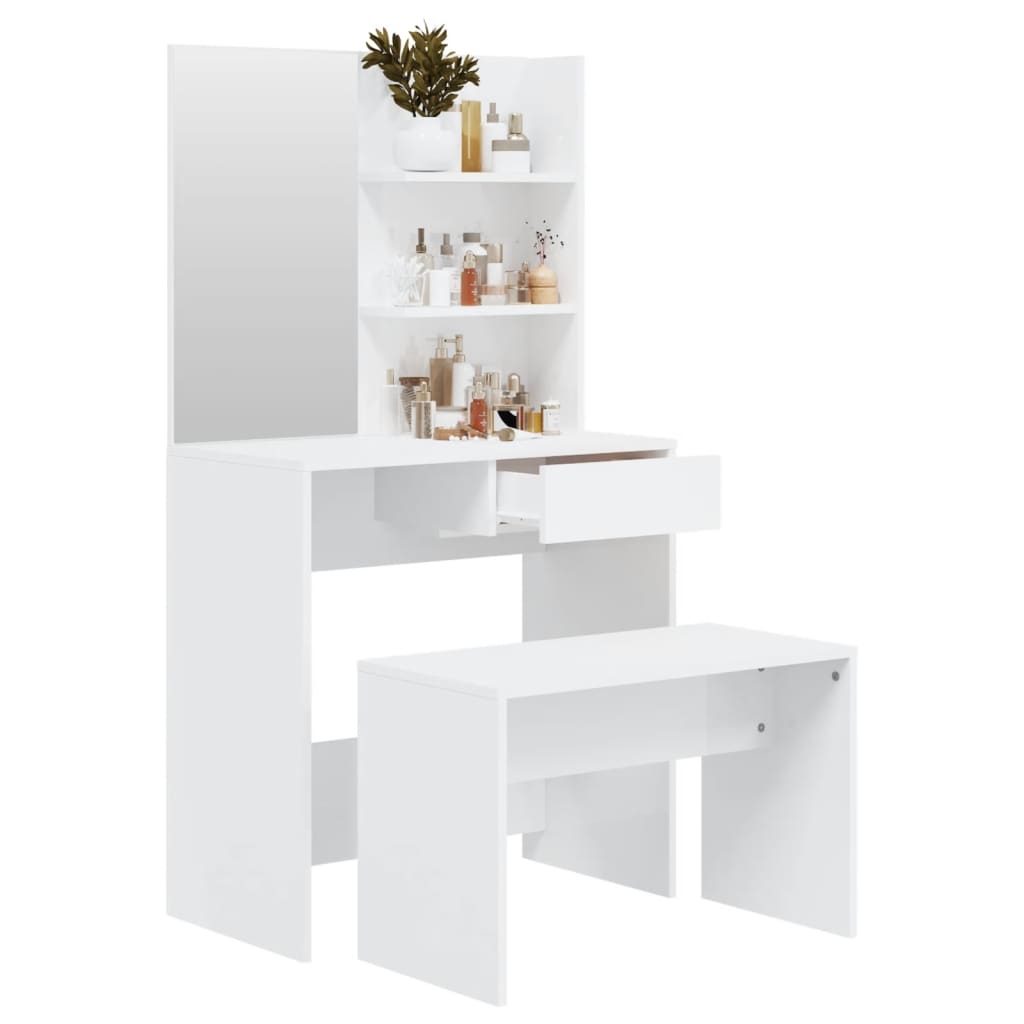 vidaXL Schminktisch-Set Hochglanz-Weiß 74,5x40x141 cm