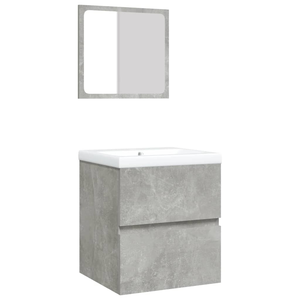 vidaXL Waschbeckenunterschrank mit Waschbecken und Spiegel Betongrau
