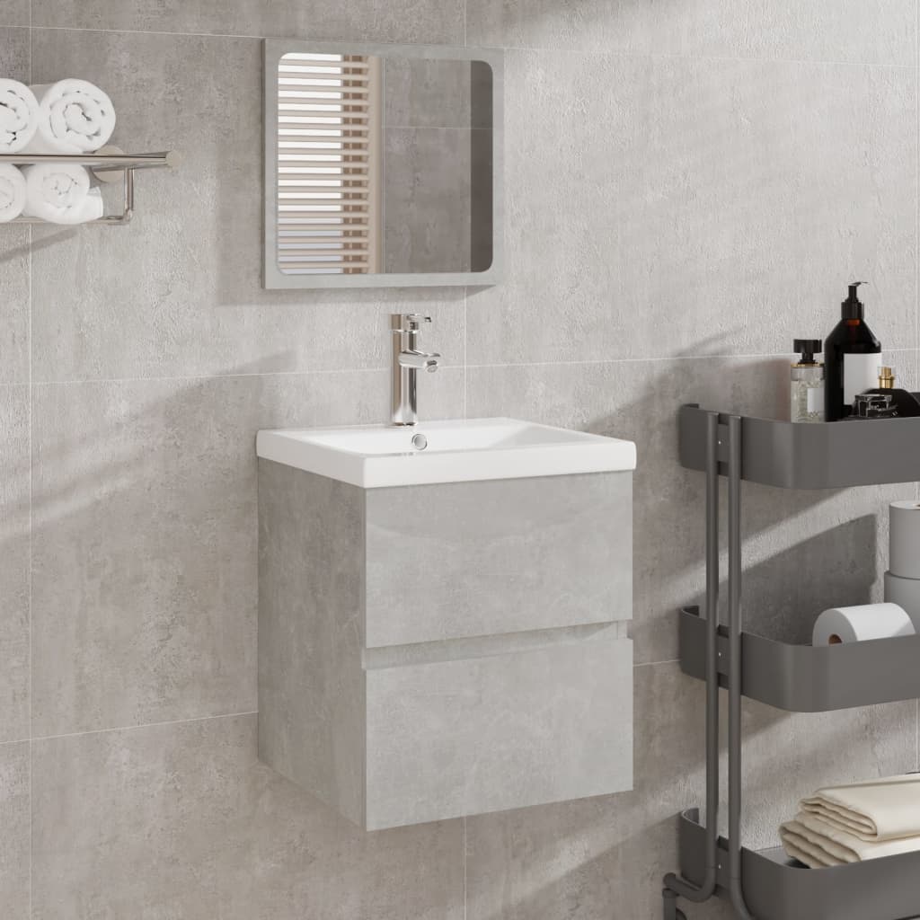 vidaXL Waschbeckenunterschrank mit Waschbecken und Spiegel Betongrau