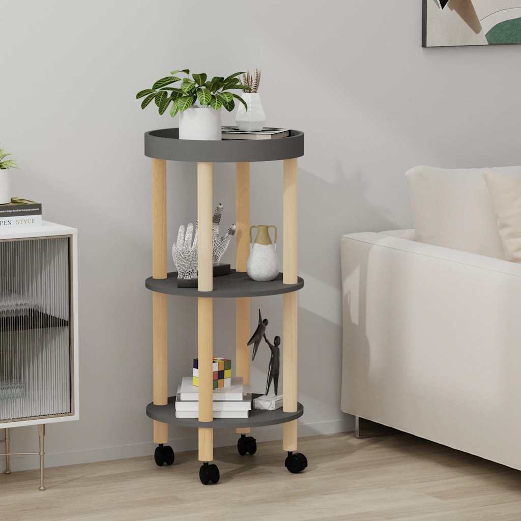 vidaXL Servierwagen 3 Etagen Grau 38x38x82cm Holzwerkstoff Kiefernholz