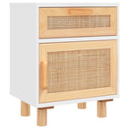 vidaXL Nachttisch Weiß Massivholz Kiefer und Natur-Rattan