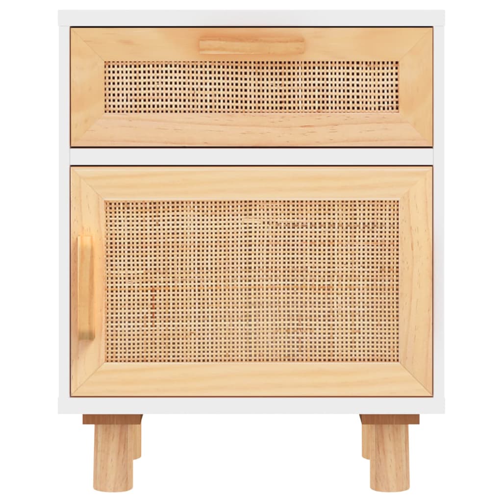vidaXL Nachttische 2 Stk. Weiß Massivholz Kiefer und Natur-Rattan