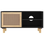 vidaXL TV-Schrank Schwarz 80x30x40 cm Massivholz Kiefer Natur-Rattan