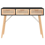 vidaXL Konsolentisch Schwarz 105x30x75cm Massivholz Natur-Rattan