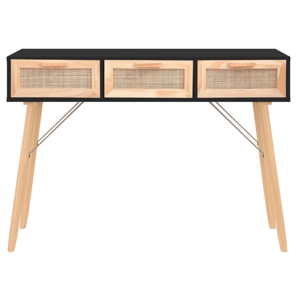 vidaXL Konsolentisch Schwarz 105x30x75cm Massivholz Natur-Rattan