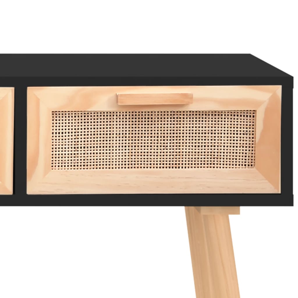 vidaXL Konsolentisch Schwarz 105x30x75cm Massivholz Natur-Rattan