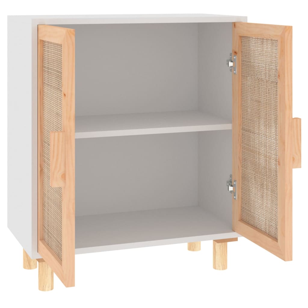 vidaXL Sideboard Weiß 60x30x70 cm Massivholz Kiefer und Natur-Rattan