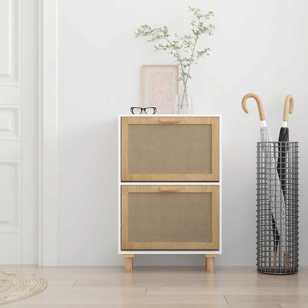 vidaXL Schuhschrank Weiß 52x25x80 cm Holzwerkstoff & Rattan Natur