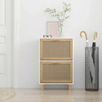 vidaXL Schuhschrank Weiß 52x25x80 cm Holzwerkstoff & Rattan Natur