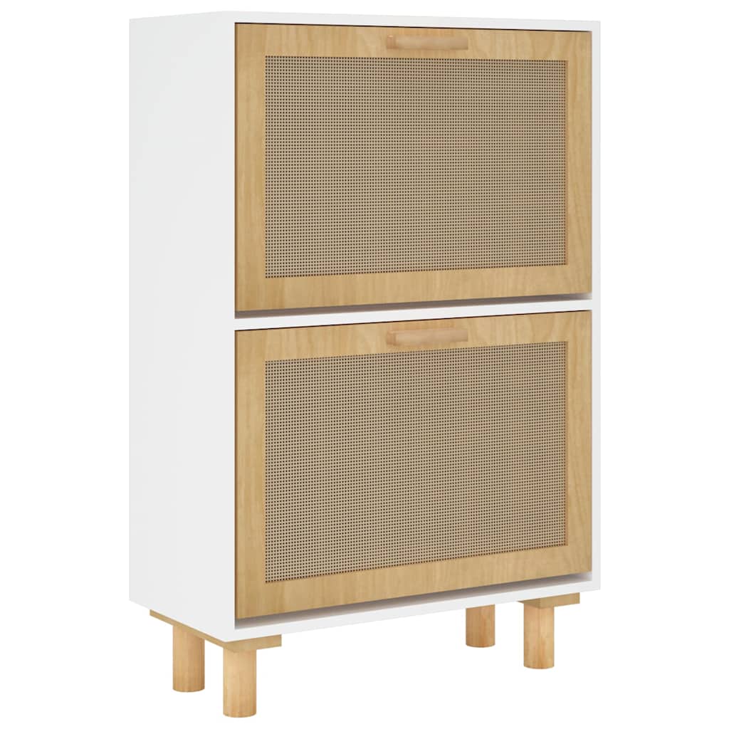 vidaXL Schuhschrank Weiß 52x25x80 cm Holzwerkstoff & Rattan Natur