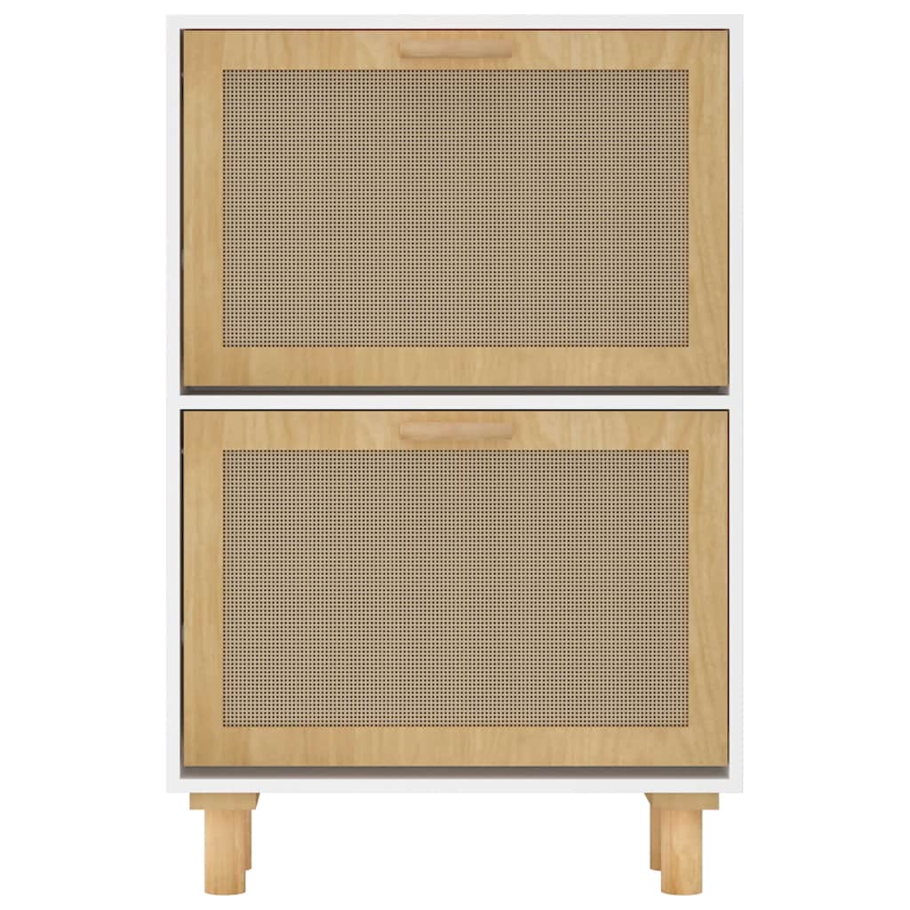 vidaXL Schuhschrank Weiß 52x25x80 cm Holzwerkstoff & Rattan Natur
