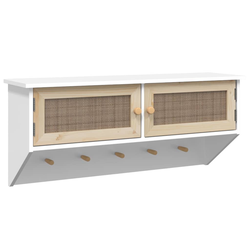 vidaXL Wandgarderobe Weiß Holzwerkstoff und Rattan Natur