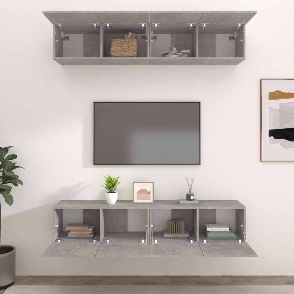 vidaXL TV-Schränke 4 Stk. Betongrau 80x30x30 cm Holzwerkstoff