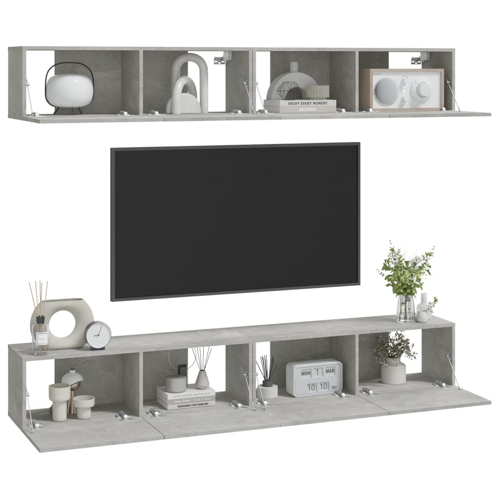 vidaXL TV-Wandschränke 4 Stk. Betongrau 100x30x30 cm