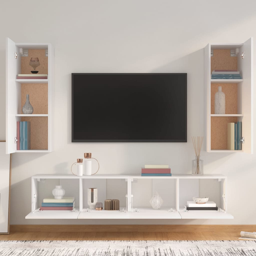 vidaXL 4-tlg. TV-Schrank-Set Weiß Holzwerkstoff