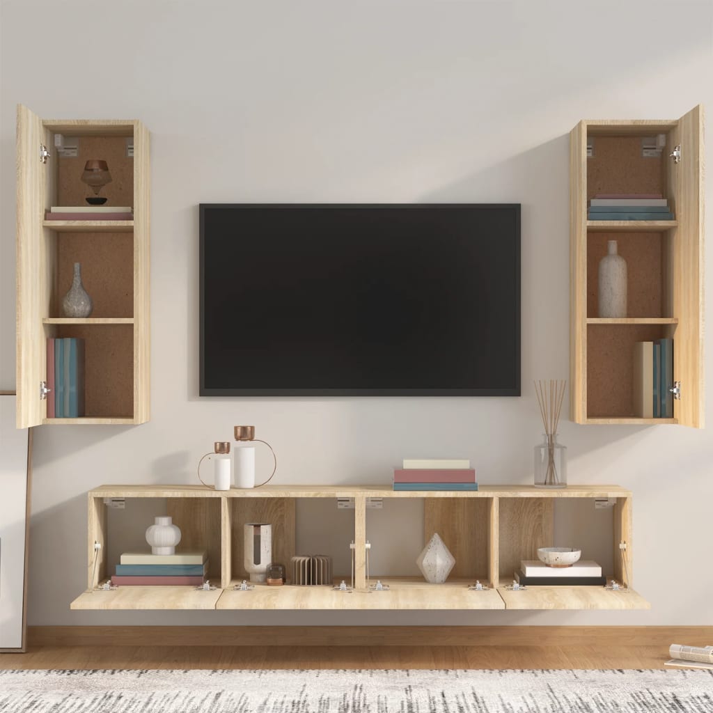vidaXL 4-tlg. TV-Schrank-Set Sonoma-Eiche Holzwerkstoff