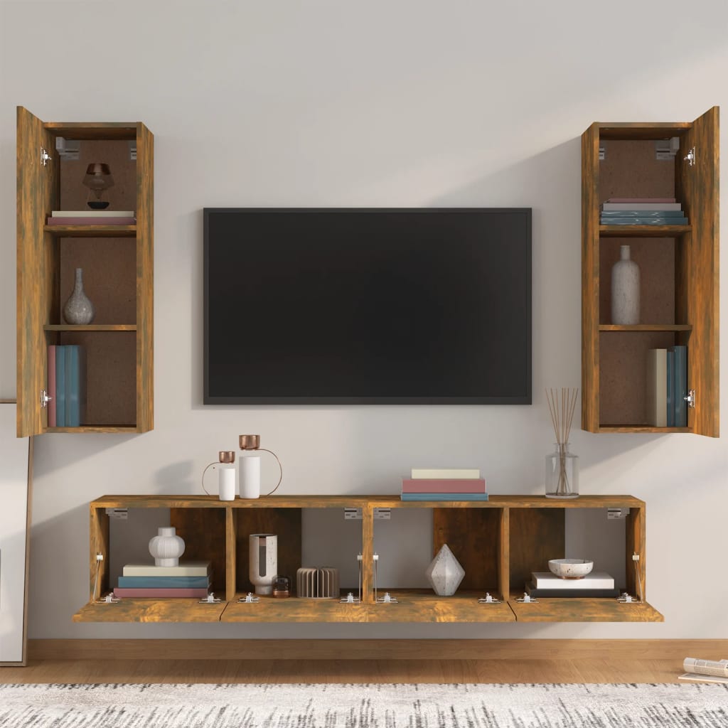 vidaXL 4-tlg. TV-Schrank-Set Räuchereiche Holzwerkstoff