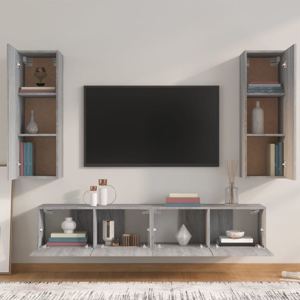 vidaXL 4-tlg. TV-Schrank-Set Grau Sonoma Holzwerkstoff