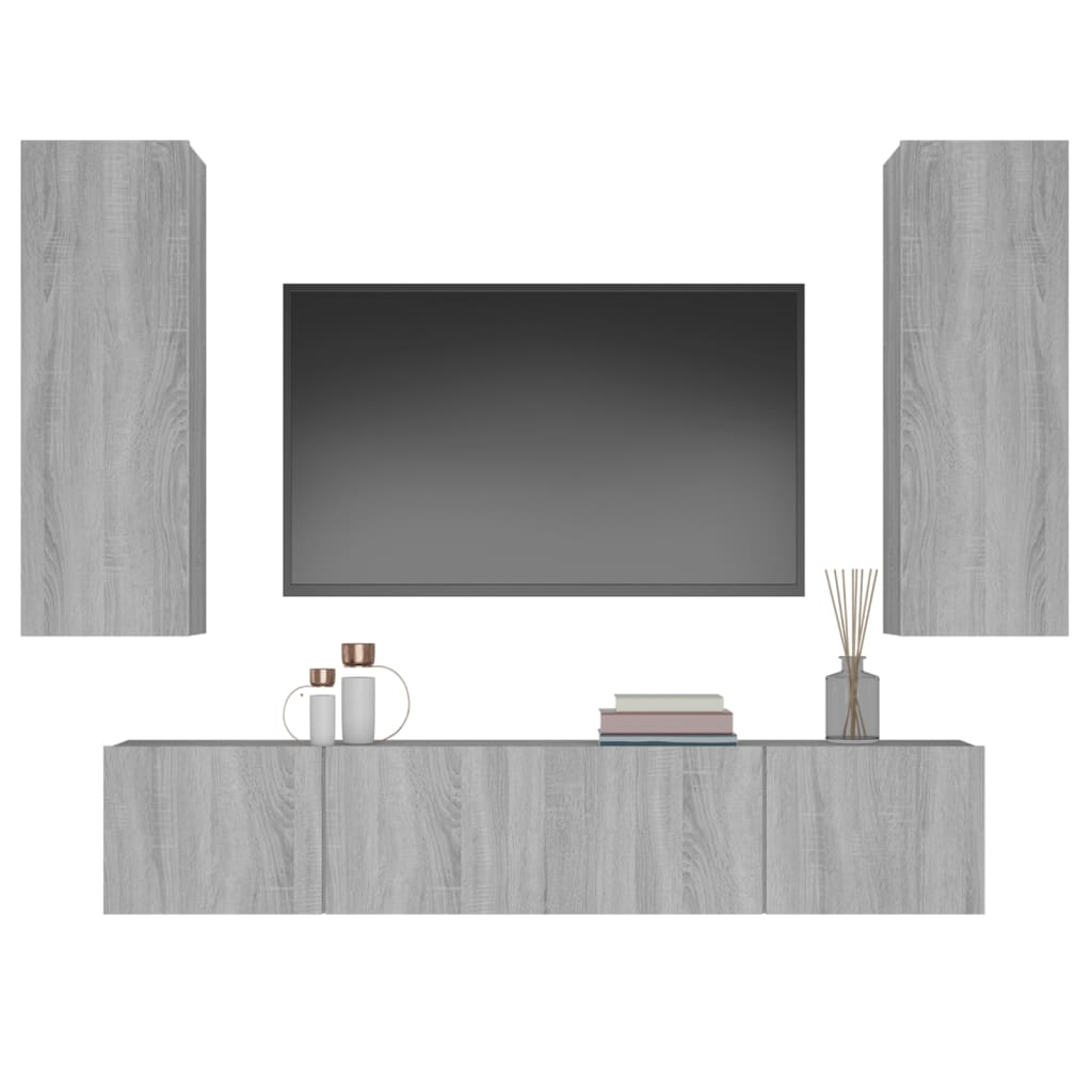 vidaXL 4-tlg. TV-Schrank-Set Grau Sonoma Holzwerkstoff