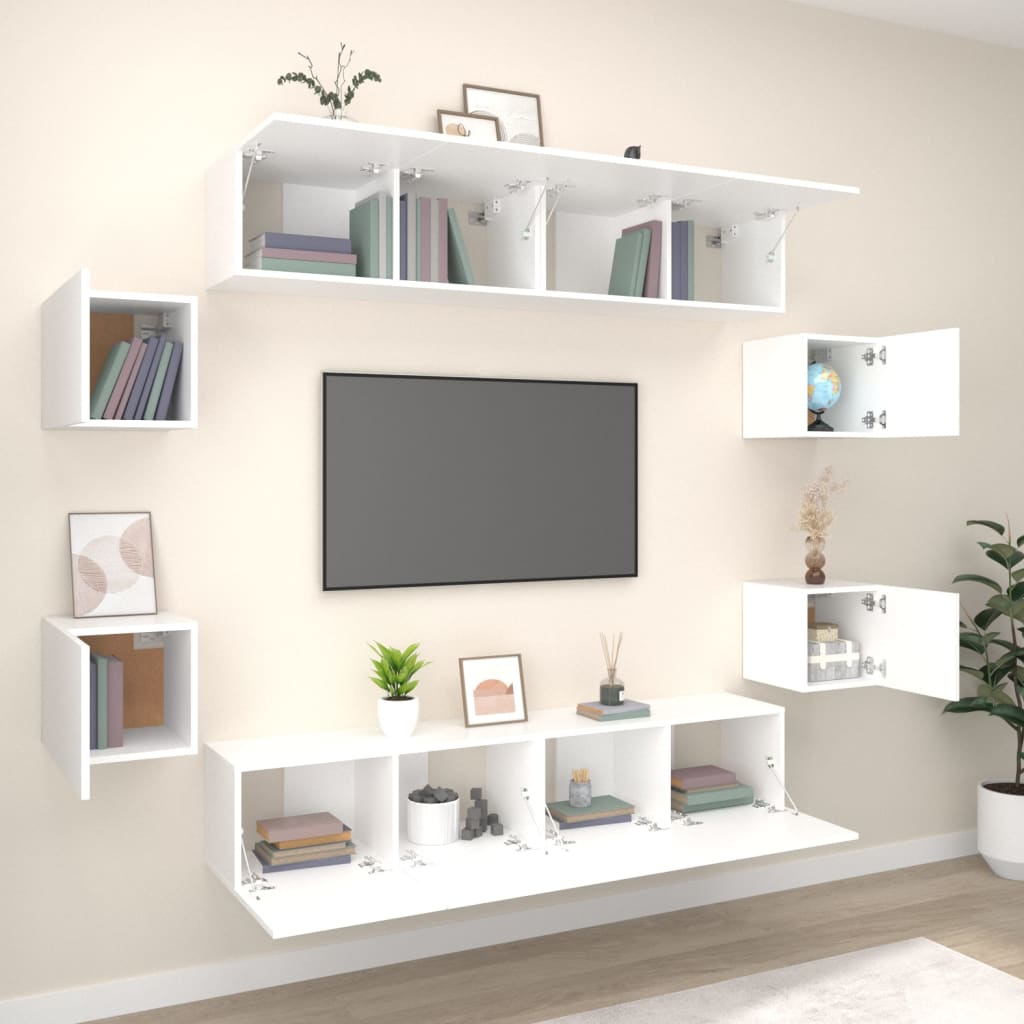 vidaXL 8-tlg. TV-Schrank-Set Weiß Holzwerkstoff