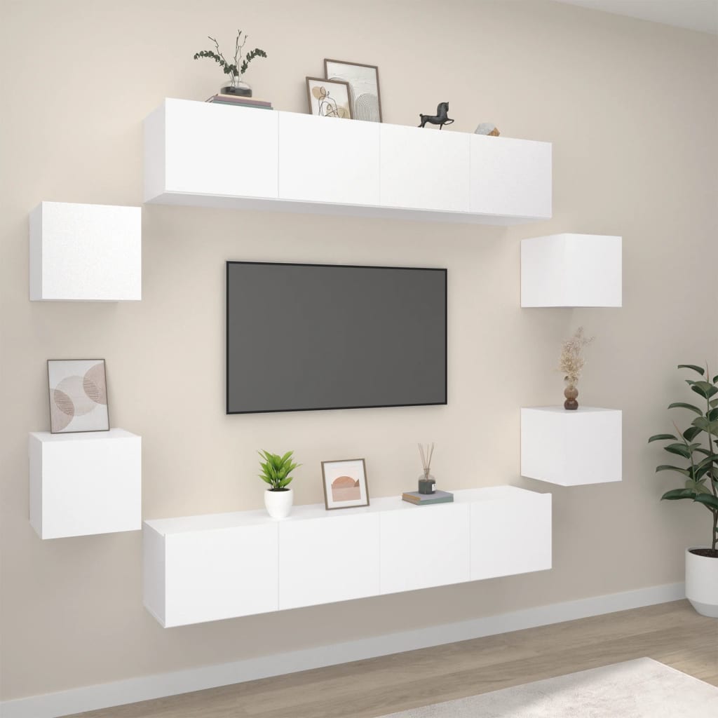 vidaXL 8-tlg. TV-Schrank-Set Weiß Holzwerkstoff