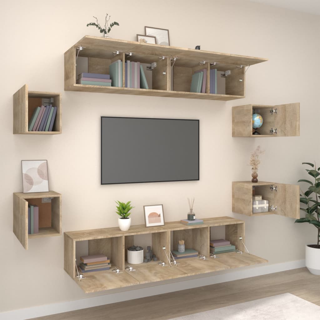 vidaXL 8-tlg. TV-Schrank-Set Sonoma-Eiche Holzwerkstoff