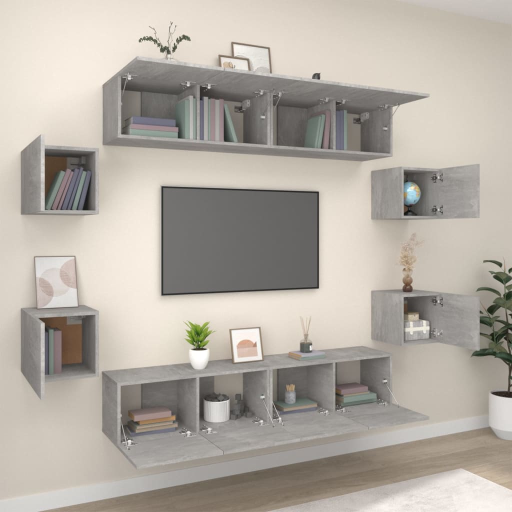 vidaXL 8-tlg. TV-Schrank-Set Betongrau Holzwerkstoff