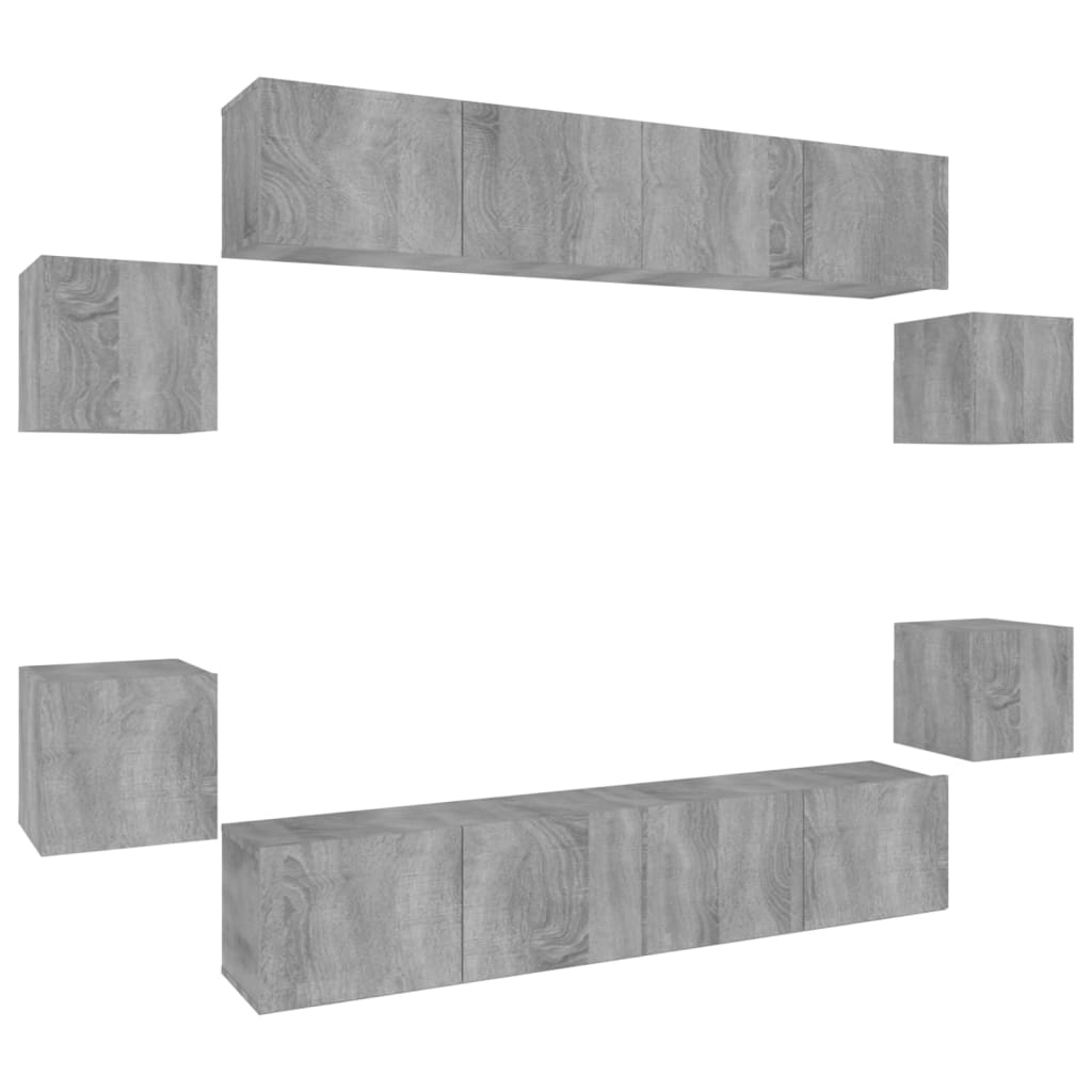 vidaXL 8-tlg. TV-Schrank-Set Grau Sonoma Holzwerkstoff