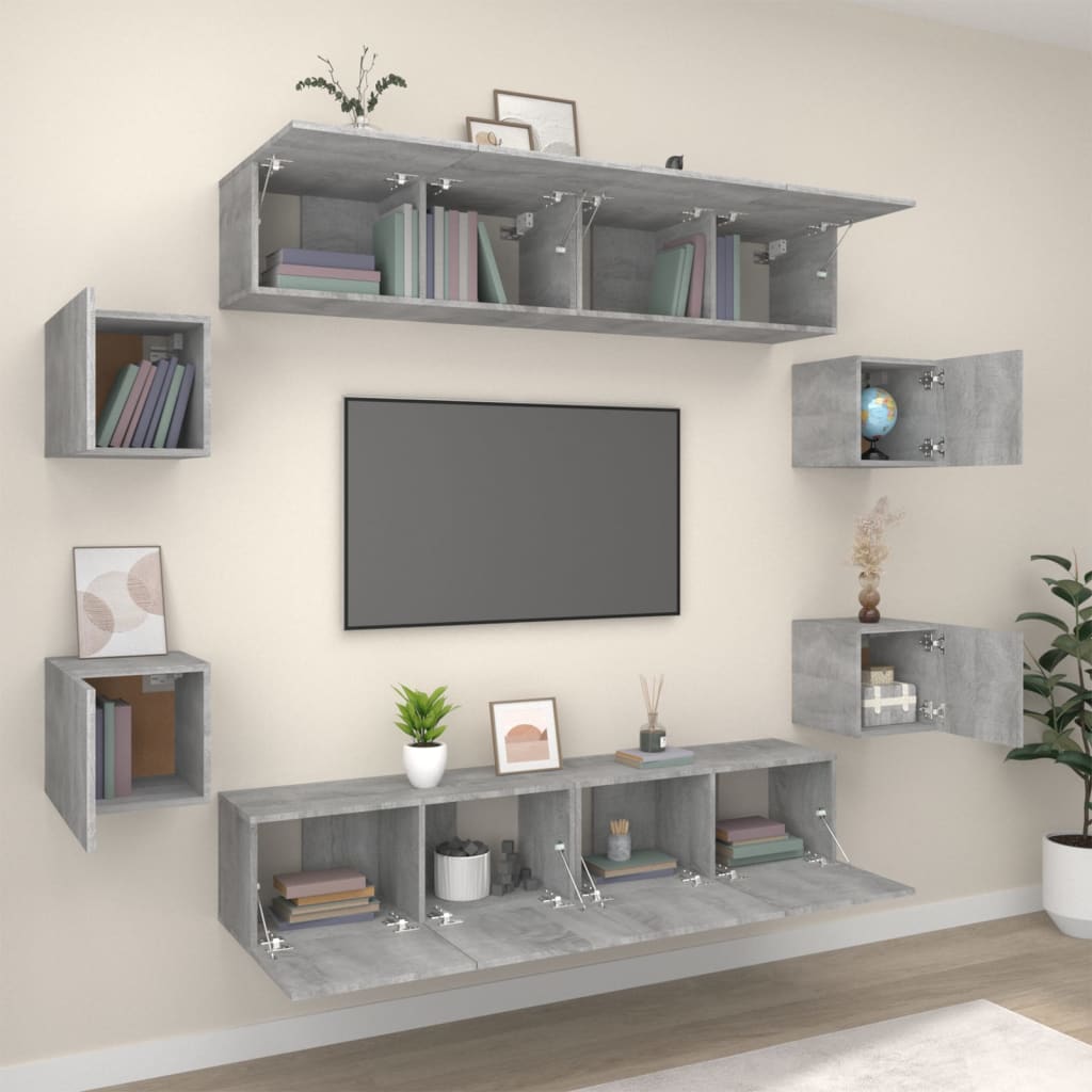vidaXL 8-tlg. TV-Schrank-Set Grau Sonoma Holzwerkstoff