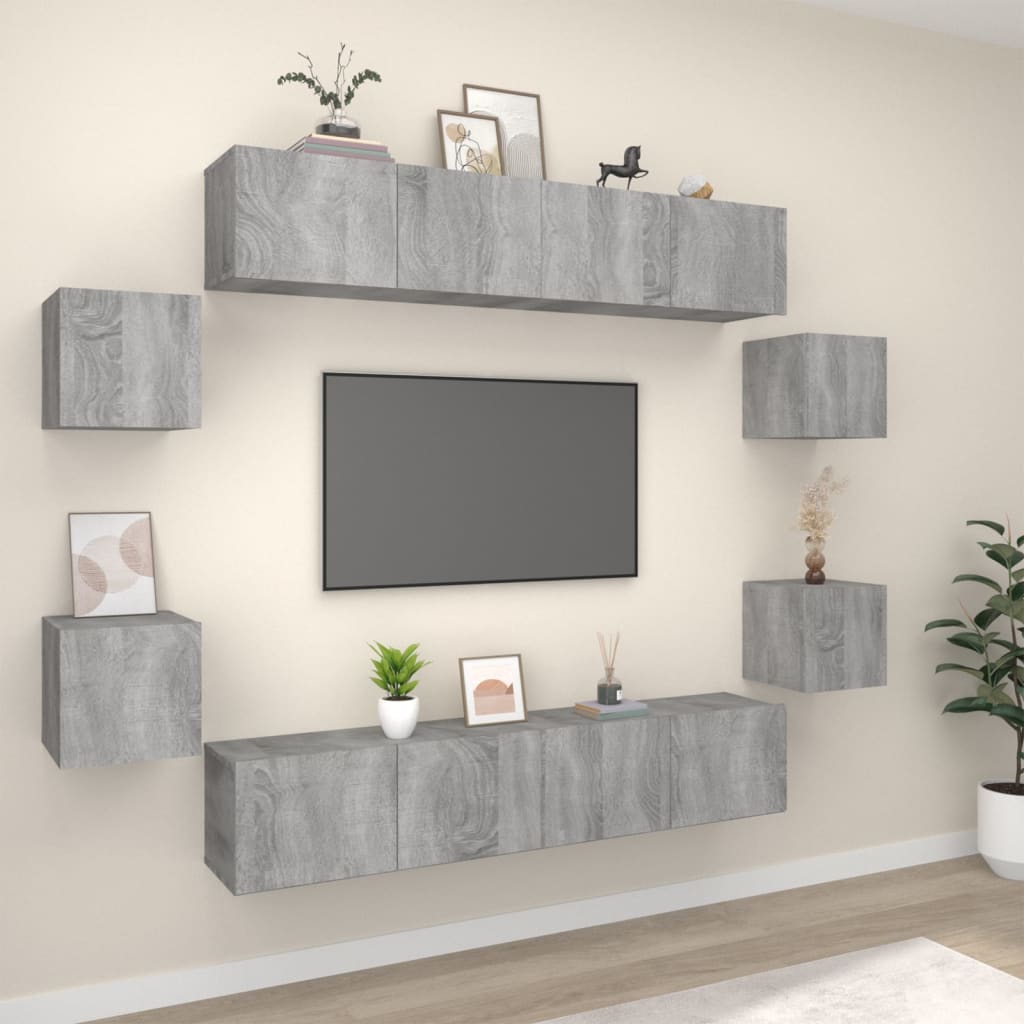 vidaXL 8-tlg. TV-Schrank-Set Grau Sonoma Holzwerkstoff