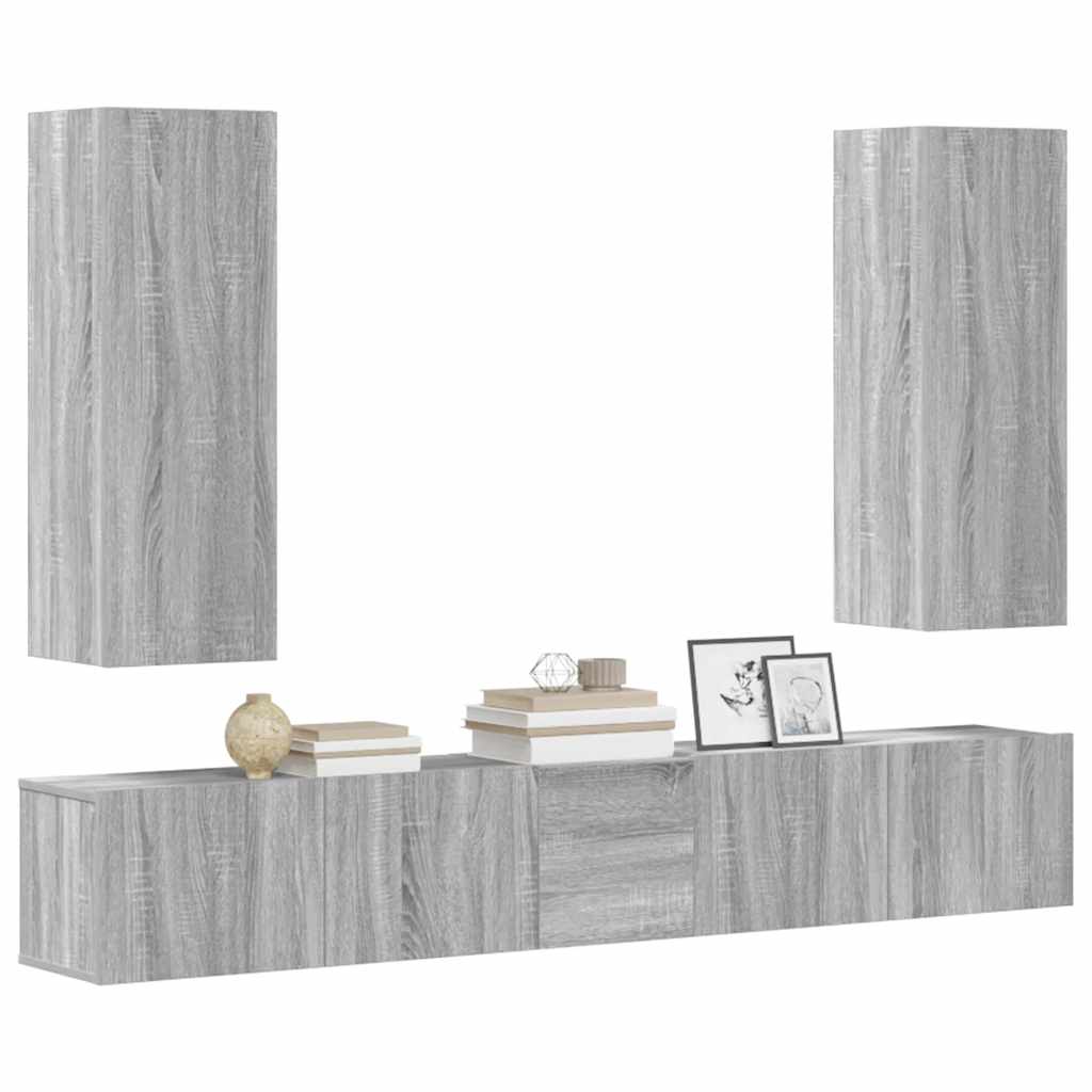 vidaXL 5-tlg. TV-Schrank-Set Grau Sonoma Holzwerkstoff