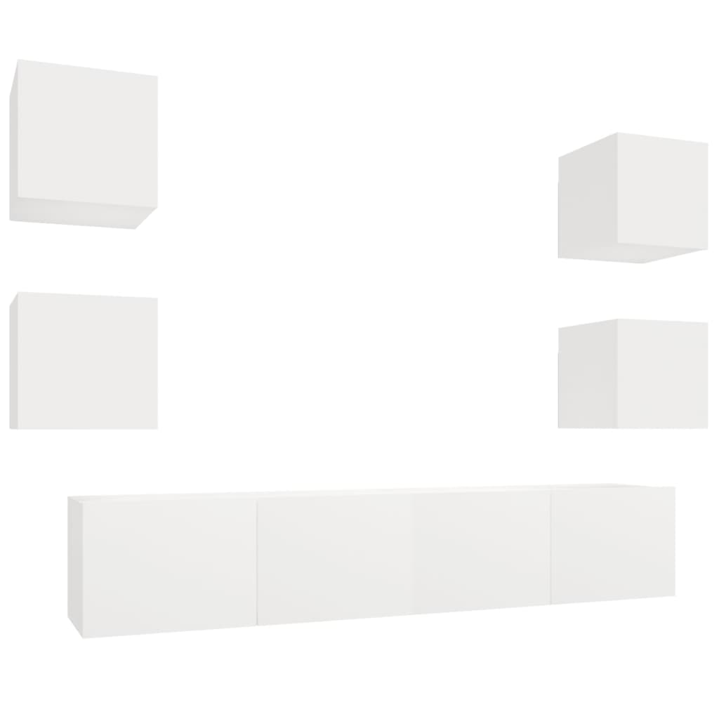 vidaXL 6-tlg. TV-Schrank-Set Weiß Holzwerkstoff