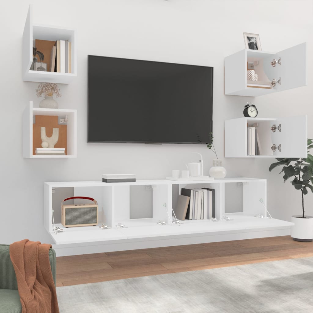 vidaXL 6-tlg. TV-Schrank-Set Weiß Holzwerkstoff